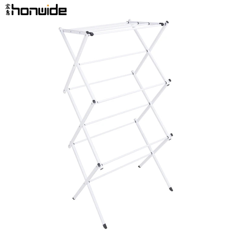 3-Tier Foldable Iron Laundry Rack Movable and Expandable for Indoor/Outdoor Use for Hanging and Drying Clothes in the Bathroom