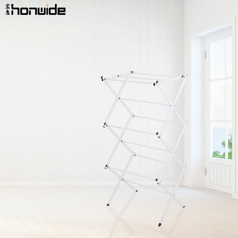 3-Tier Foldable Iron Laundry Rack Movable and Expandable for Indoor/Outdoor Use for Hanging and Drying Clothes in the Bathroom