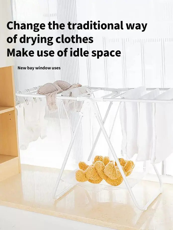 Portable Double-Tier Foldable Drying Rack for Shoes Clothing Bay Window Balcony Saving for Bathroom Wardrobe Travel Camping