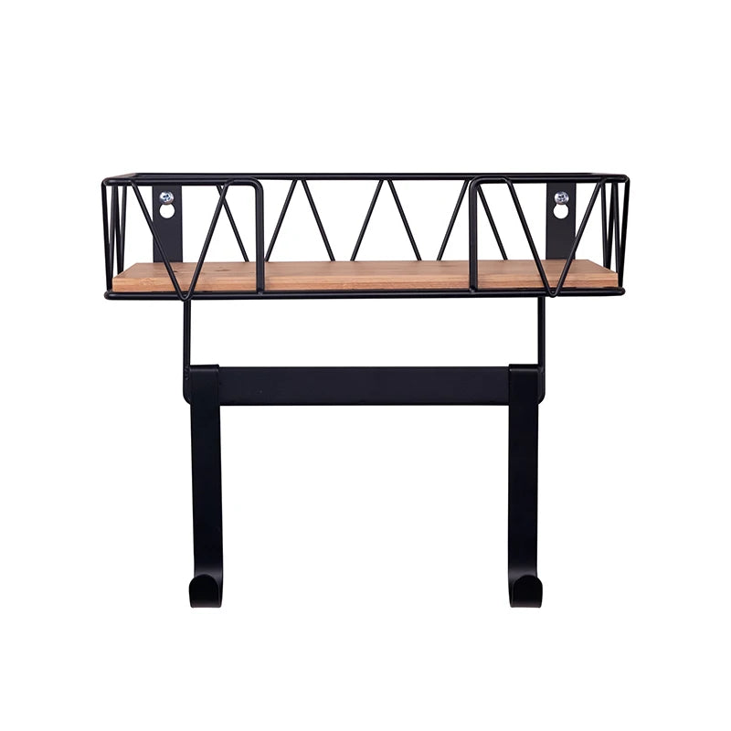 Iron Board Wall Mount Holder Metal with Wooden Base Basket Organization for Laundry Room with Removable Hooks for Wardrobe Space