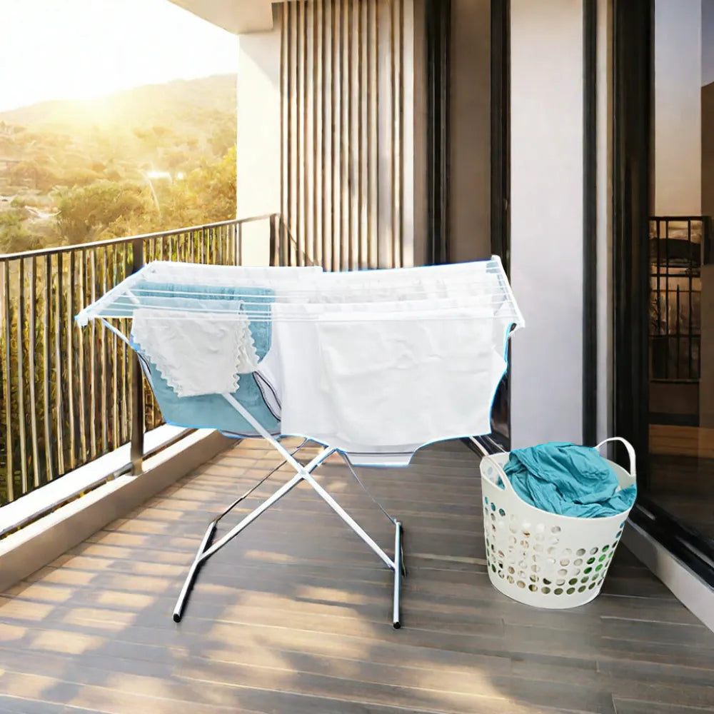 Foldable Metal X-Frame Clothes Hanger Anti-Skid Rubber Feet 9M Indoor Balcony Storage Drying Rack Area Custom Iron Bag for Tools