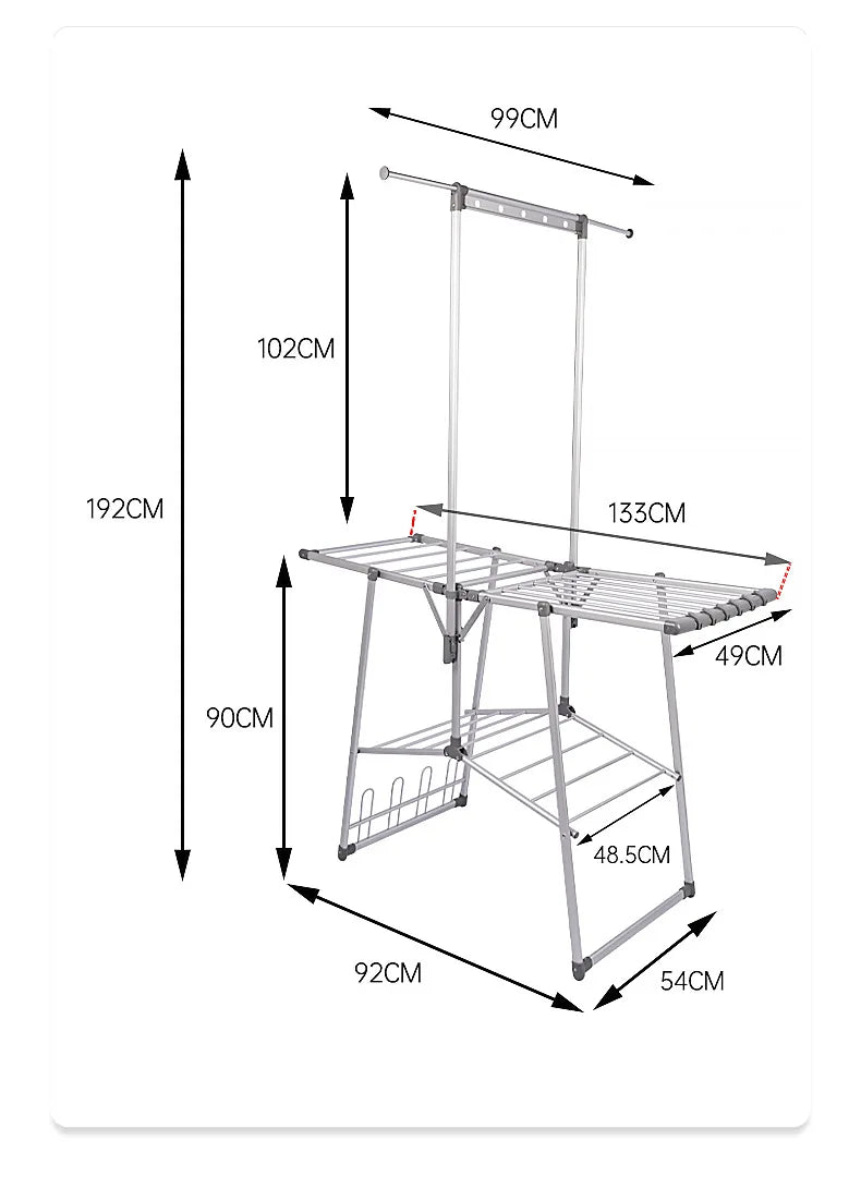 Aluminium Alloy Multi-Function 3 Layers Drying Rack Shelves Laundry Foldable Clothes Drying Rack with Steel Truss