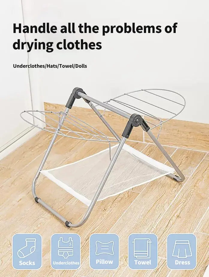 Portable Double-Tier Foldable Drying Rack for Shoes Clothing Bay Window Balcony Saving for Bathroom Wardrobe Travel Camping