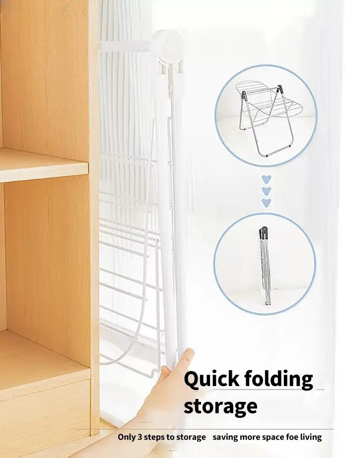 Portable Double-Tier Foldable Drying Rack for Shoes Clothing Bay Window Balcony Saving for Bathroom Wardrobe Travel Camping