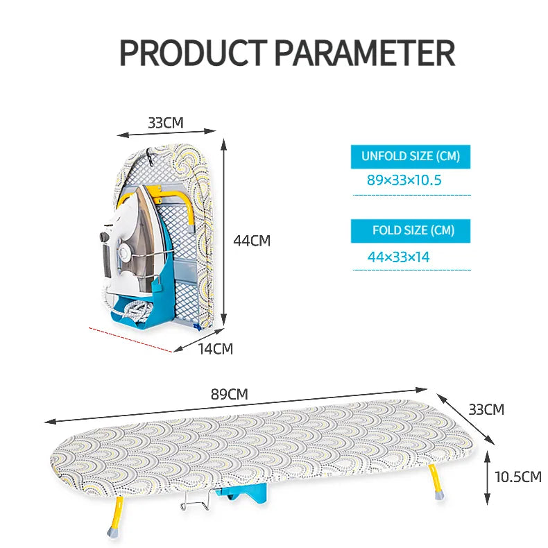Wall-Mounted Ironing Board Space-Saving Folding Legs Heat-Resistant Cloth Cover Iron Storage Use Clothing Designed Small Spaces