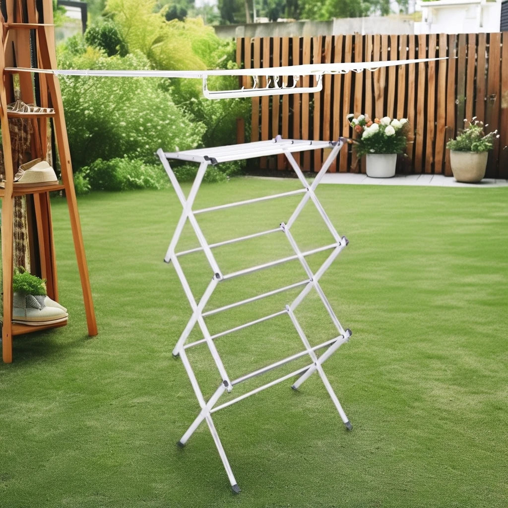 3-Tier Foldable Iron Laundry Rack Movable and Expandable for Indoor/Outdoor Use for Hanging and Drying Clothes in the Bathroom