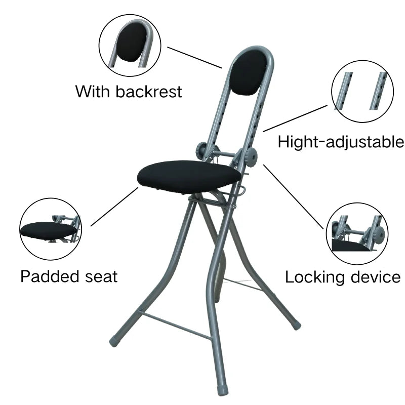 Standing Chair with Backrest for Ironing, Adjustable Stool, Standing Desk Stool, Foldable High Seat Office Chair