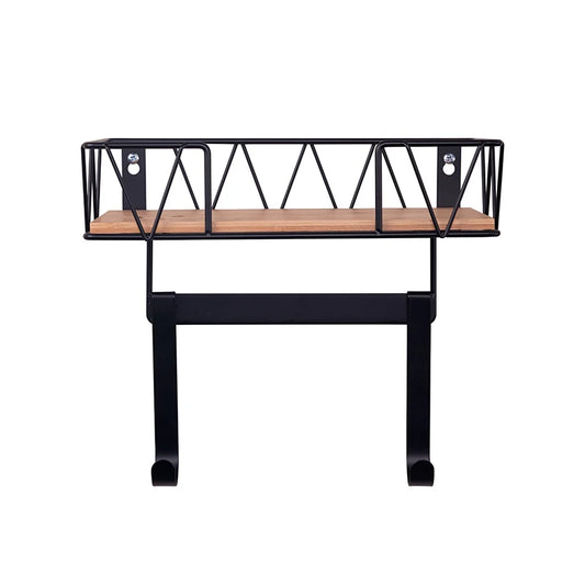 Iron Board Wall Mount Holder Metal with Wooden Base Basket Organization for Laundry Room with Removable Hooks for Wardrobe Space
