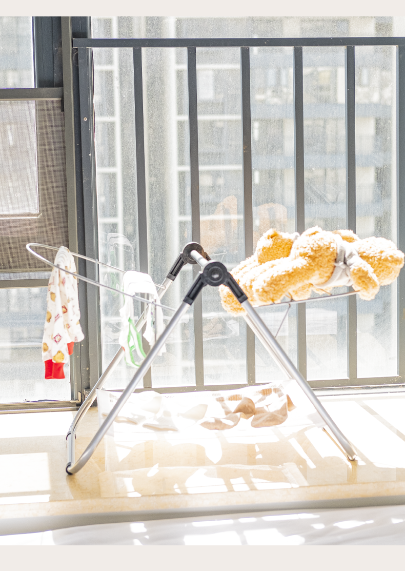 Portable Double-Tier Foldable Drying Rack for Shoes Clothing Bay Window Balcony Saving for Bathroom Wardrobe Travel Camping